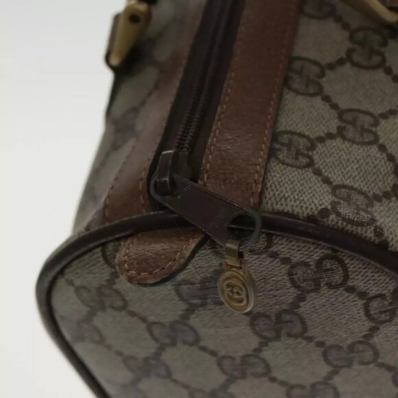 GUCCI GG Supreme Web Sherry Line Boston Bag PVC Beige Gold Auth 96271 - Picture 10 of 14